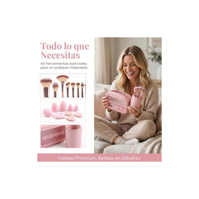 40 Piezas Set Brochas Maquillaje Profesional con Estuche | con