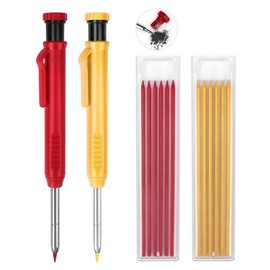 2 Pack Carpenter Pencils Mechanical Pencils with 12 Refills, Construction Pencils with Built-in Sharpener, Long Nib Deep Hole Pencil Marker, Duty Woodworking Pencils - Color: Red, Yellow
