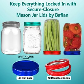 Wide Mouth Colored Mason Jar Lids and Bands fits Ball, Kerr & More for Canning and Storage (48 Lids, 12 Reusable Bands) Airtight and Leakproof