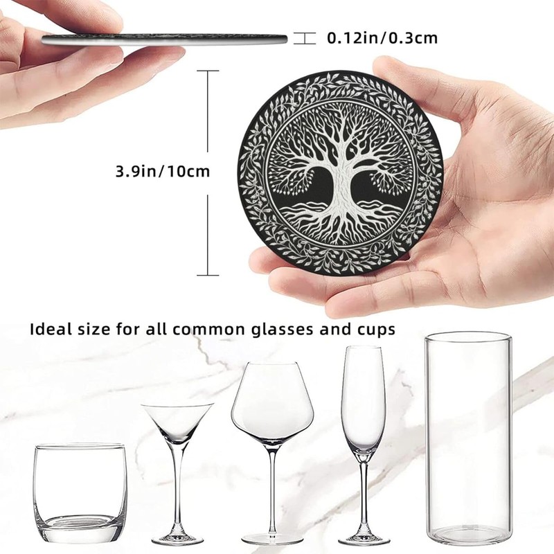 BOXIMIAO Drink Coasters with Holder Stand Set of 6, Tree