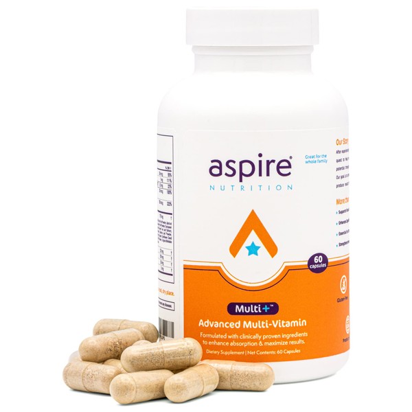 Aspire Multi+™ Advanced Multivitamin for Men, Women & Kids - Best Supplement for Focus, Attention, Memory, Mood. More Absorbent Nutrients, Minerals and Vitamins - All Natural