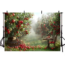 MEHOFOND 7x5ft Spring Apple Orchard Backdrop Pastoral Books Wooden Photography Background Chair Table Kids Birthday Wedding Maternity Portrait Decor Banner Photo Studio Props
