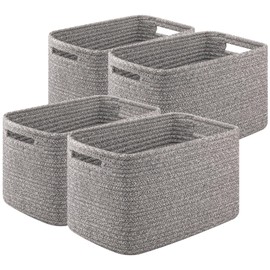 OIASKET Storage Baskets for Organizing, Woven Decorative Baskets for Shelves - Books, Towels, and Clothes, Cotton Rope Toy Storage Bins, 12.7''Lx9''Wx7.8''H, Pack of 4, Grey