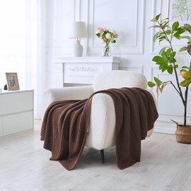 Douceur Brown Throw Blanket for Couch, Soft Chunky Cable Knit Throw Blanket, Classic Fisherman's Rib Stitch Pattern Throw for Living Room Gift, 50"X60"