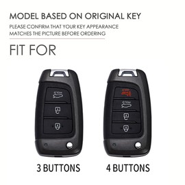 ontto Zinc Alloy Car Key fob Cover Fit for Hyundai Elantra Solaris Tucson i30 i35 i40 KONA Genesis Santa Fe Azera Folding Key case Keyring Key Shell Holder Bag Keychain Accessories 3 Button Black