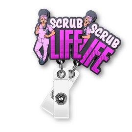 Reflections By Zana Set of 2 Pink Scrub Life Healthcare Worker ID Badge for Medical Nursing Professionals Fun Nurse CNA Super Summer Healthcare Worker with Slide Clip, Purple