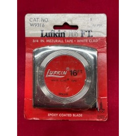 LUFKIN W9316 MEZURALL WHITE CLAD TAPE RULE, 16' x 3/4"  - VINTAGE!