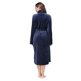 RONGTAI Womens Bathrobe Ladies Fleece Plush Warm Long Robes （X-Large，Navy Blue）