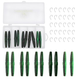 Senko Worms Kit Soft Plastic Fishing Lures 10pcs Rubber Worms and 30 Pcs Fishhook for Bass Fishing