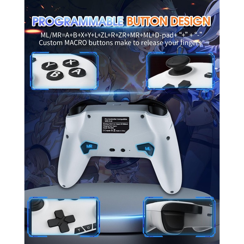 Ligame Switch Pro Controller, Bluetooth Wireless Gamepad for N Switch/Lite/OLED,