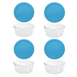 Pyrex 7203 7-Cup Glass Bowls with 7402-PC Blue Pantone Lids (4-Pack) - Made in the USA