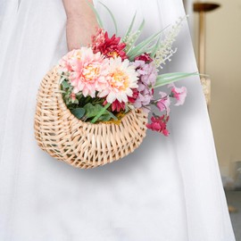 JJSQ Flower Girl Baskets for Wedding Small Wicker Basket with Handle Set of 2 Wicker Gift Basket Empty for Fill, Decorative Baskets for Home Decor