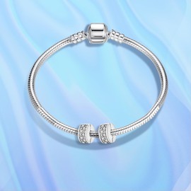 RMMY Charm Pendant S925 Sterling Silver Cartoon Mouse Duck Dog Clip Animal Stopper Dangle Beads Bracelet Necklace Mother's Day Gift Birthday Gifts for Women, Silver, Zircon