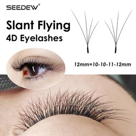SEEDEW Tilt Tip 4D Eyelash Extension, Fox 4D 0.07 mm D Curl Mix 8-15 mm 12 Rows / Tray, Oblique Flying 4D Eyelashes for Lash Tech Artists Beauty Salon (XF4D-Black-0.07-D-MIX8-15) Type: XF4D