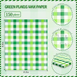 150Pcs St. Patrick Plaid Deli Paper, 9.8 x 8.3in Green Plaid Proof Food Deli Paper Sandwich Wrap Paper Grease Resistant Paper Liners Greaseproof Food Wax Paper for Irish Home Kitchen