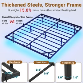 Hasuit Floating Bed Frame California King Size with LED Lights, Metal Cal King Platform Bed, No Box Spring Needed, Easy to Assemble (California King)