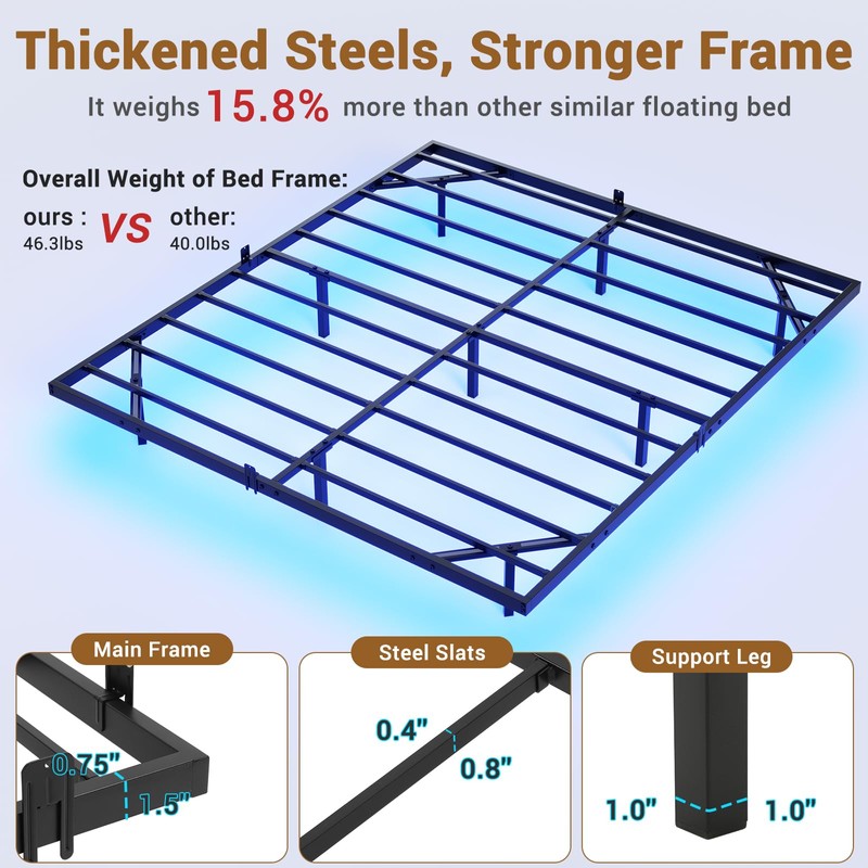 Hasuit Floating Bed Frame California King Size with LED Lights,