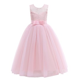 Glamulice Lace Bridesmaid Flower Girl Dress First Communion Kids Birthday Ball Gown Princess Elegant Tulle Maxi Long A Line Evening Gowns Pageant Wedding Party Dresses Blush Pink 8 Holiday Photo Shoot