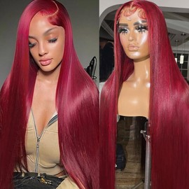 Sweetie 99j Burgundy 13x4 Lace Front Wigs Human Hair 180% Density 34 Inch Straight Lace Front Wigs Human Hair Glueless Wigs Human Hair Wig for Women with Baby Hair