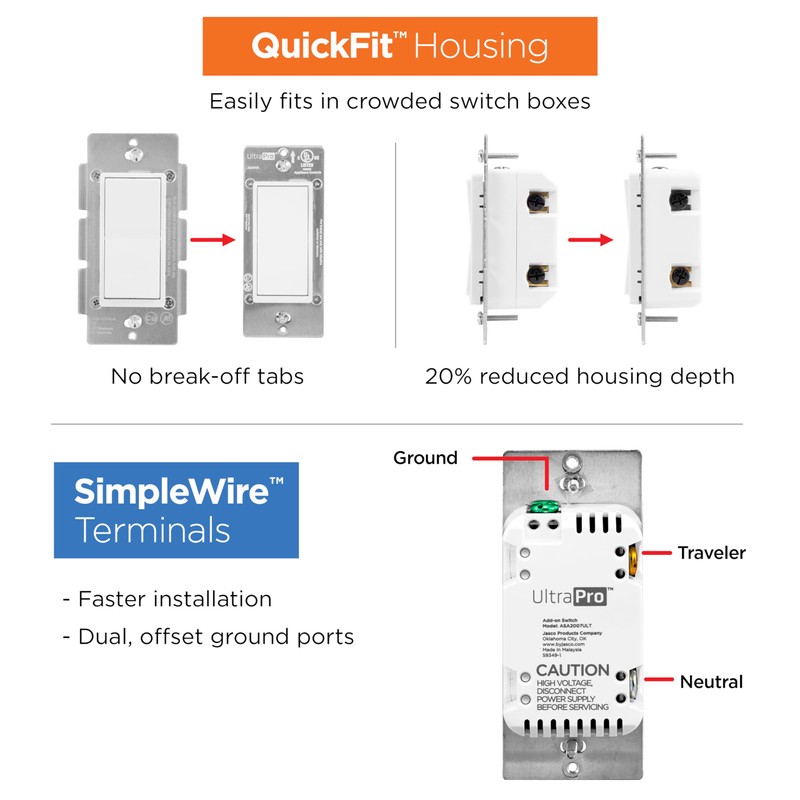 UltraPro Add-On Switch QuickFit and SimpleWire, in-Wall White Rocker Paddle