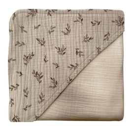 MIMUSELINA Hooded Towel Baby - Baby Towel with Hood 100% Cotton and Absorbent - Quick Drying - Baby Bath Towel Extra Large (1 x 1 m) with Elastic Neck and Hood (Ecru)