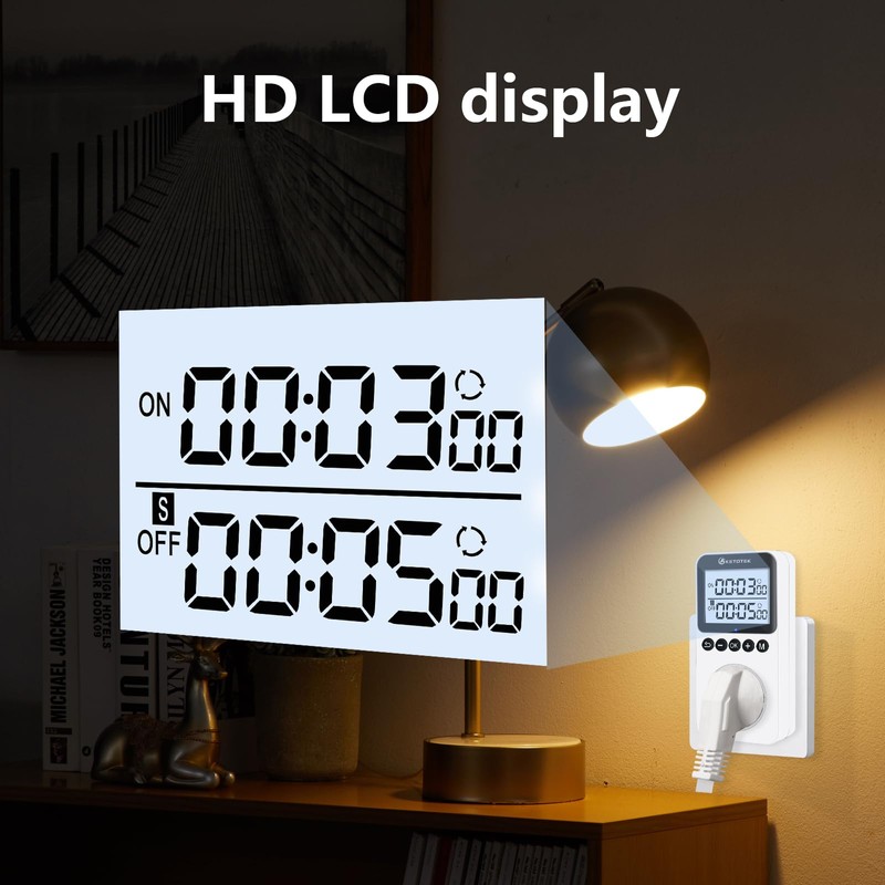 KETOTEK KTTS02 Digital Timer Socket with Backlight, Endless Cycle Switch,