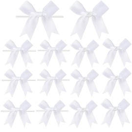 50 Pcs Pink Gift Wrap Bows, 3.3 Inch Satin Ribbon Bow for Crafts, Elegant Soft Bowknot for Flowers Bakery Wrapping Christmas Wedding Birthday Party Decoration (White)