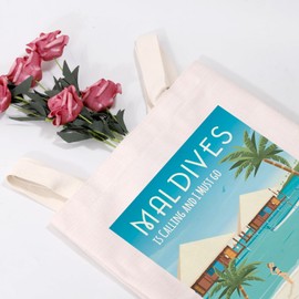 MYSOMY Maldives Travel Bag Maldives Souvenir Gift Maldives Honeymoon Gift Maldives is Calling and I Must Go Tote Bag, Maldives Tb3