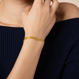 Watforsh Chunky Gold Link Bracelet for Women Adjustable Italian Braided Lightweight Charm Bracelet