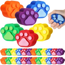 Wettarn 12 Pcs 12 Pcs Cat Paw Party Favors Dog Paw Fidget Squeeze Sensory Colorful Stress Balls for Relief Adults Gift Autism Prizes Party Supplies, 2.8 x 2.2 inch
