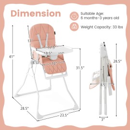 Babyjoy Foldable High Chair Easy Clean Compact Highchair with Removable Adjustable Tray