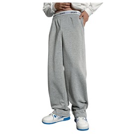 RoseSeek Boy's Baggy Pants Letter Elastic High Waisted Wide Leg Sweatpants Athletic Track Pants Joggers Grey 11Y