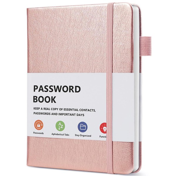 B6 Password Book with Alphabetical Tabs, Hardcover Password Keeper Internet