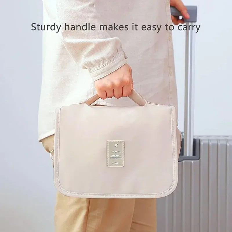 Hanging Toiletry Bag for Travel – Foldable Polyester Organizer with