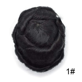 Mens Toupee Human Hair Pieces Replacement System for Men Breathable French Lace Mens Wigs Hairpiece Poly Skin PU Around Hair Unit Patch for Men (8''X10'', #1 Jet Black)