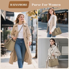 RAINSMORE Purses for Women Top-Handle Leather Handbag Waterproof Small Purses for Women Crossbody Anti Theft Tote Purse Khaki