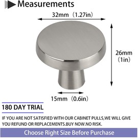 LONTAN Pack of 15 Furniture Knobs, Matt Silver Cupboard Knobs, Stainless Steel Handles, Round Furniture Knobs, Polished Nickel, Brushed One Hole Drawer Knobs