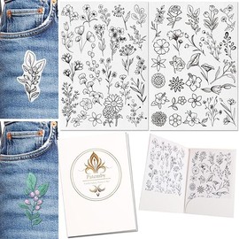 Patemby 50Pcs Water Soluble Embroidery Stabilizers, Stick and Stitch Embroidery Paper with Pre-Printed Flowers and Leaves Pattern Transfers for Hand Sewing Lover Beginners (Flower)