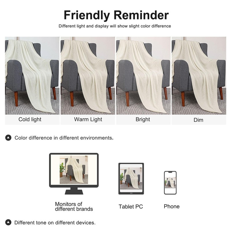 PiccoCasa 100% Cotton Knit Throw Blanket,Solid Lightweight Decorative Throws and