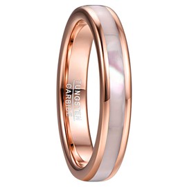 VAKKI 4mm Women's Rose Gold Tungsten Carbide Ring White Mother of Pearl Inlay Engagement Band Comfort Fit Size T
