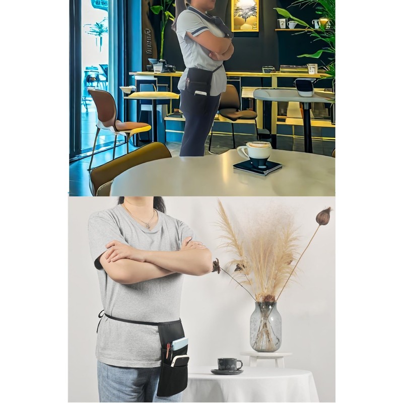tsmyp Hip pouch apron Black Waitress Waiter Server Short Aprons