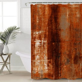 Burnt Orange Waterproof Shower Curtains Set - Extra Long 72 x 84 Inch, Vintage Farmhouse Oil Painting Abstract Art Polyester Fabric Bathroom Curtain with 12 Hooks, Bathroom Accessories, 1 Panel