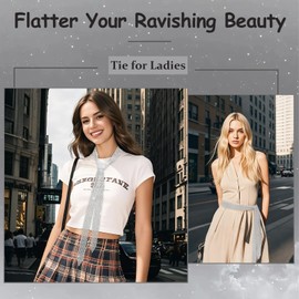 Mantieqingway Womens Tie, Sparkling Rhinestone Long Thin Ties Crystal Neckties for Cosply, Dress, Prom, Party, Daily, Weeding (White)