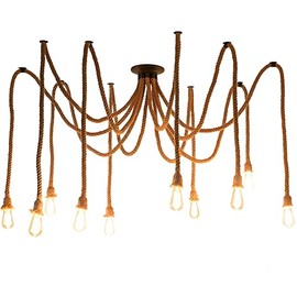 EmyZöilure E27 Hemp Rope Pendant Light,Vintage Ceiling Lamp Holder with Adjustable Cord for Kitchen, Farmhouse, and Boho Decor(1.5 Meter/Cord) (10 Head)
