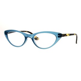 SA106 Womens Retro Design Narrow Cat Eye Plastic Reading Glasses Blue +3.0