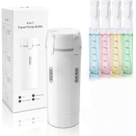 4 in 1 Travel Dispenser Bottle, Leakproof Refillable Toiletry Containers with Label Stickers, Travel Size Bottles for Shampoo, Conditioner & Body Wash, Travel Camping Business Trip Use (White)