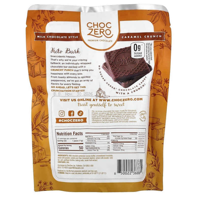 Corteza ceto, chocolate con leche, crujido de caramelo, 15 mini