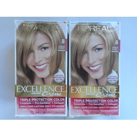L'Oreal Paris Excellence Creme Permanent Hair Color, 8 Medium Blonde, 1 kit (Pack of 2)