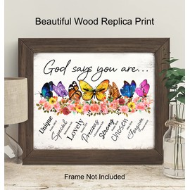 Christian Bible Verses Wall Art - God Says You Are Decor - Inspirational Catholic Religious Encouragement Gifts for Women Girls Room - Psalms Scripture Wall Decor - Rustic Positive Motivational Quotes