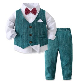 Sadarkes Toddler Suits Wedding Clothes Ring Bearer Outfit Gentleman Shirts Boys' Blazer Pants Set Kids Vest with Bowtie Boys Formal Suit Green